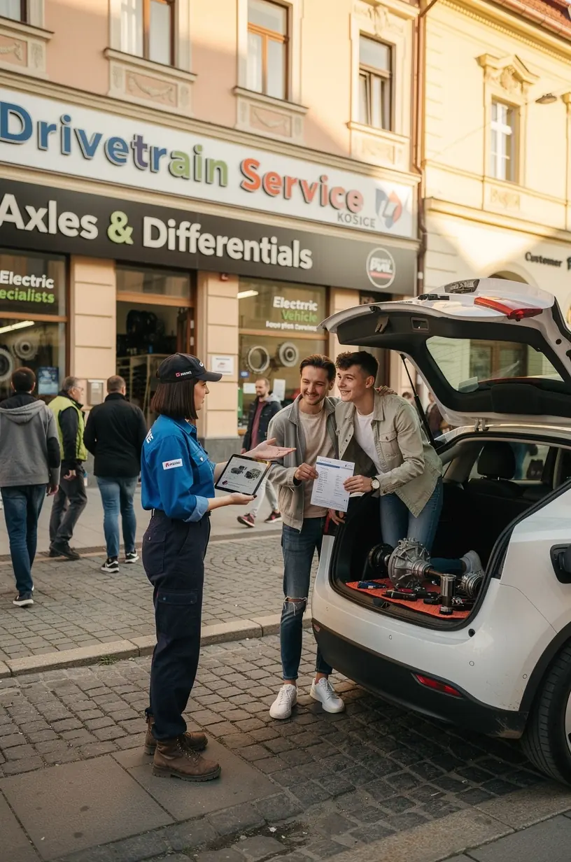Ilustrácia prenosu výkonu z motora cez prevodovku na hnacie kolesá vozidla.